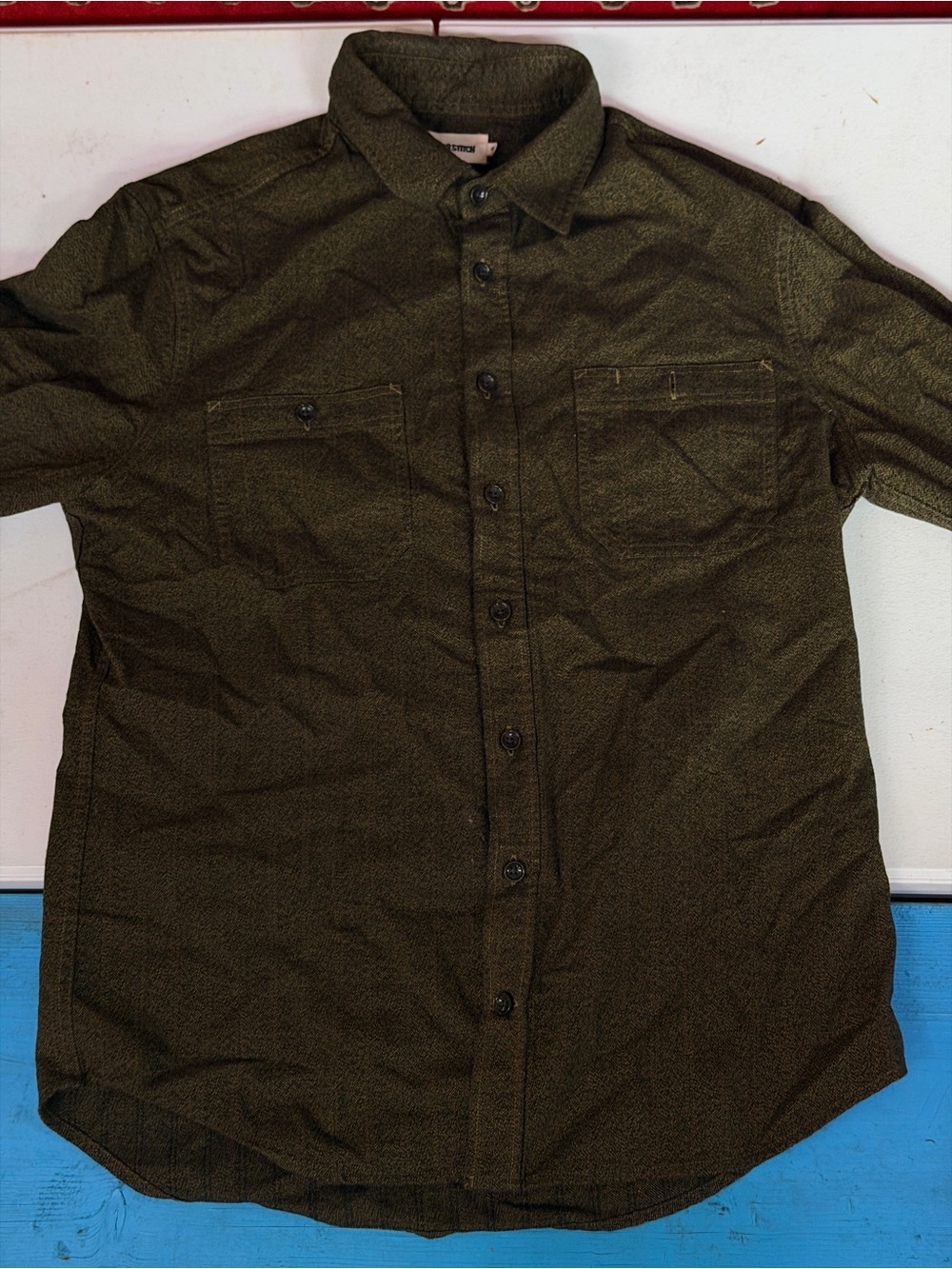 Taylor Stitch Utility Shirt Tarnished Brass Herringbone Organic Cotton 40 Medium